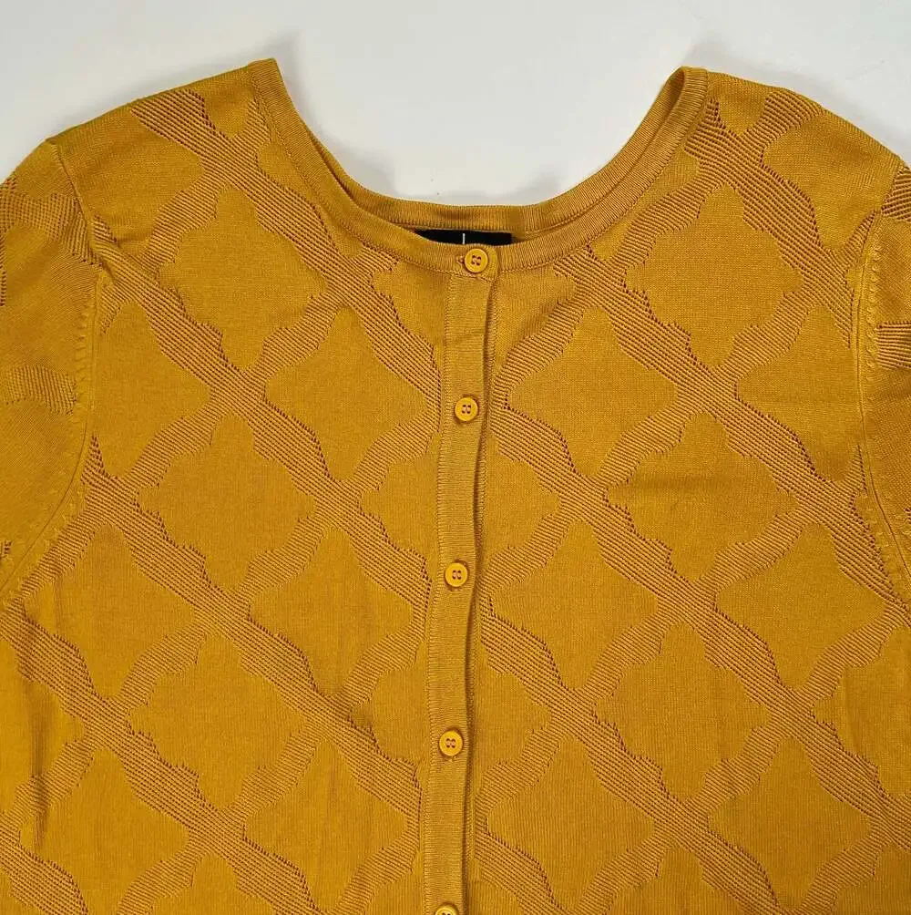 Jason Wu Women's Cropped Yellow Diamond Pattern Pointelle Knit Cardigan XL